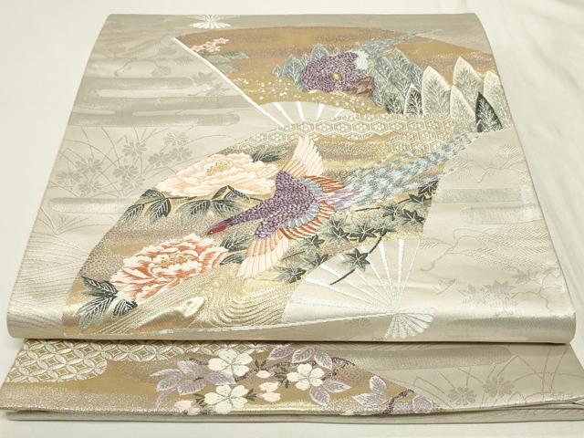 平和屋着物◎六通柄袋帯　唐織　九百錦　扇面孔雀花文　金銀糸　正絹　逸品　CAAY8989in