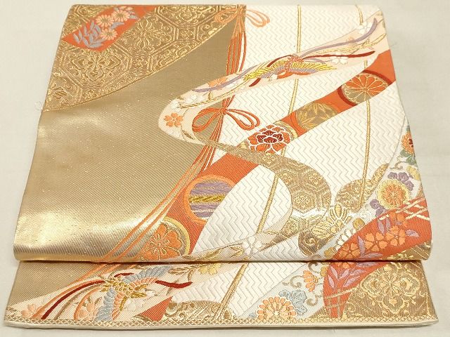 平和屋着物◎六通柄袋帯　唐織　蔓帯鳳凰花文　金糸　正絹　逸品　AAAJ4814Asx