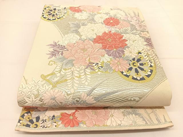 Rakuten - 平和屋着物◎六通柄袋帯 唐織 立波花車文 金銀糸 正絹 逸品 BAAT7987yc