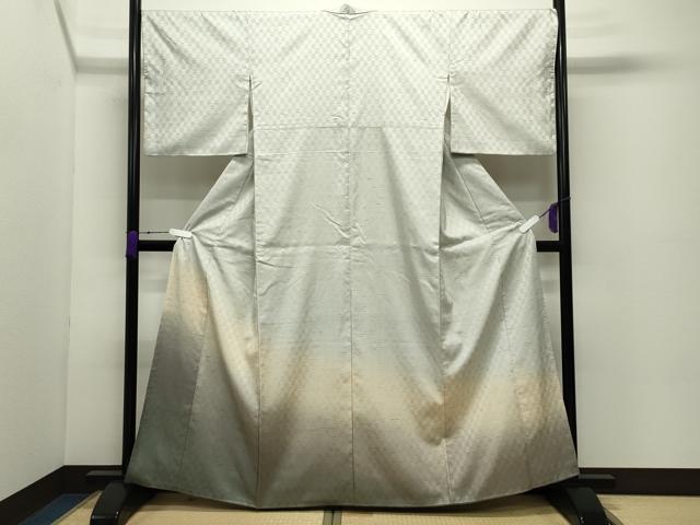 平和屋着物●訪問着 ぜんまい紬 市松霞文 正絹 逸品 CABC8221gh