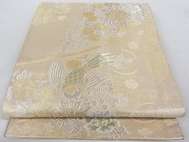 平和屋着物◎佐賀錦 六通柄袋帯 花鳥文 金銀糸 正絹 逸品 AAAF4754Ajz