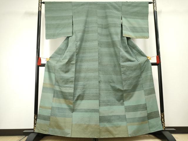 Uramono - 平和屋着物●訪問着　紬地　横段文　正絹　逸品　未使用　AABF2988cs