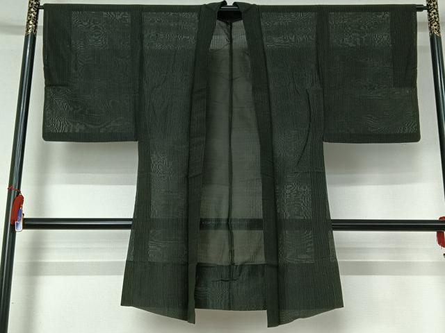Other - 平和屋着物▽男性　長羽織　スリーシーズン　春夏秋　塵除け　縞　黒地　正絹　逸品　AABI4586jh