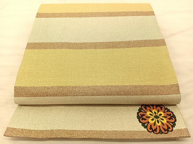 平和屋着物◎六通柄袋帯　唐織　綴れ　ワンポイント　横段正倉院文　金銀糸　正絹　逸品　BAAS9953du