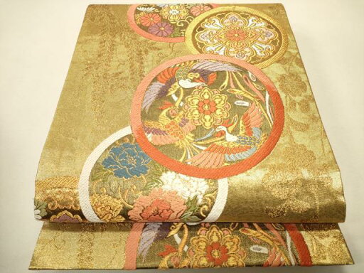 平和屋着物■六通柄袋帯 唐織 鳳凰花丸文 金銀糸 正絹 逸品 CAAQ3427ak 平和屋着物■六通柄袋帯 唐織 鳳凰花丸文 金銀糸 正絹 逸品 CAAQ3427ak