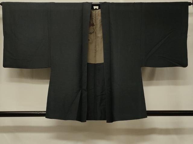 平和屋着物＃男性　羽織　ひげ紬　青褐色　正絹　逸品　CABD7997in