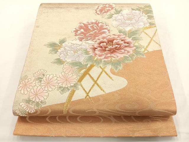 平和屋着物◎六通太鼓柄袋帯 唐織 花籬文 金糸 引箔 正絹 逸品 未使用 AAAP5739wt