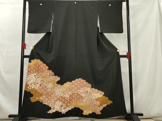 平和屋着物■豪華黒留袖 駒刺繍 吉祥花唐草文 金彩 正絹 逸品 AAAX8075cs