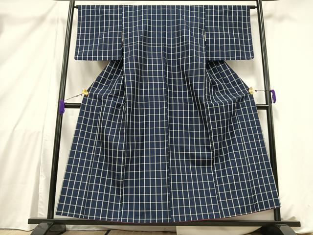 平和屋着物■上質な紬　格子　正絹　逸品　AABB9338mf