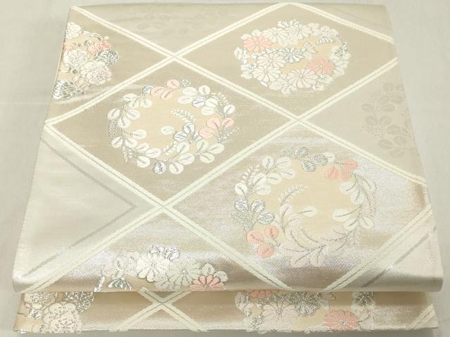 平和屋着物◎六通柄袋帯　唐織　花丸文　銀糸　正絹　逸品　DAAY8578cd