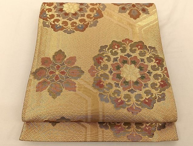 平和屋着物◎佐賀錦　六通柄袋帯　正倉院花文　金糸　正絹　逸品　AAAG2202Bnf