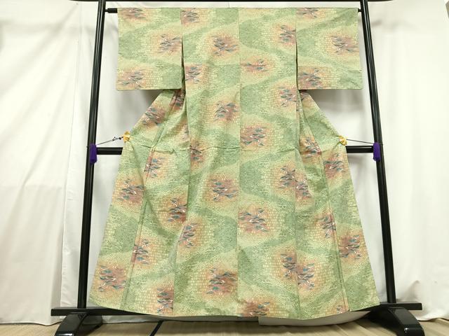 平和屋着物■上質な紬　枝葉文　正絹　逸品　AABB9417mf