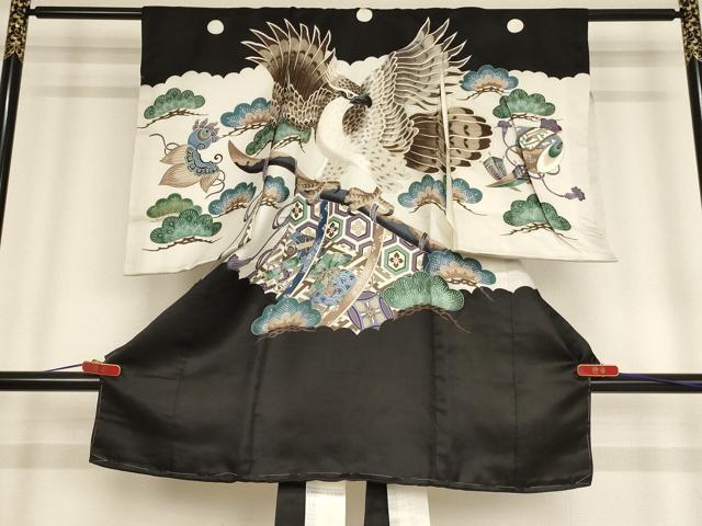 Kimono （For Girls） - 平和屋着物[]お宮参り　男の子　祝着　産着　初着　のしめ　鷹　宝尽くし松文　金彩　逸品　AABD1804ja
