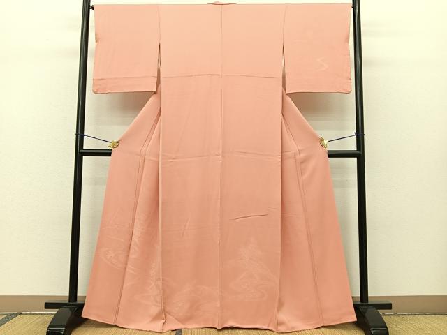 平和屋着物■訪問着 色無地 流水雪芝花地紋 一斤染色 正絹 逸品 BAAM5143sa