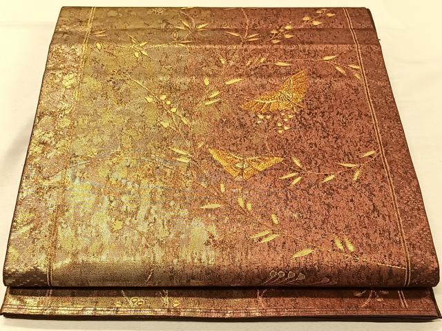 平和屋着物◎西陣　老舗　渡文謹製　手織　六通柄袋帯　綾錦　舞蝶花文　正絹　逸品　CAAV7239qv