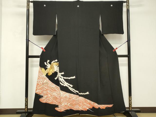 Rakuten - 平和屋着物■豪華黒留袖　刺繍　立波鳳凰文　金彩　正絹　逸品　DABE7792cd