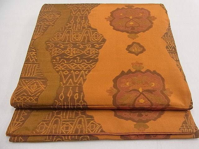 平和屋着物■六通柄袋帯　ふくれ織り　道長更紗花文　逸品　n-da0304