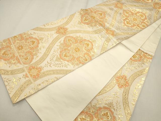 平和屋着物◎六通柄袋帯　縦枠正倉院花文　金糸　正絹　逸品　CAAR3705ft