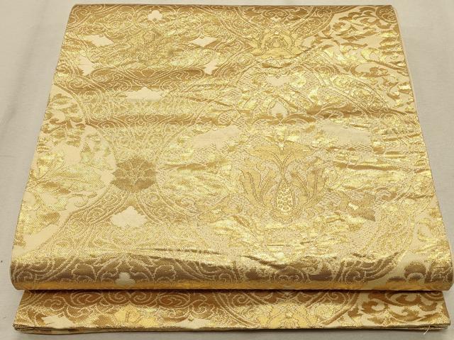 平和屋着物◎六通柄袋帯 飾花 金銀糸 引箔 正絹 逸品 CAAR3709ft