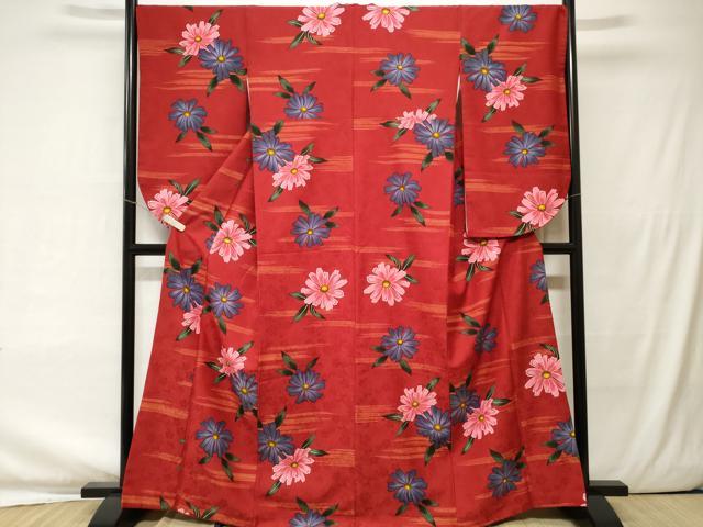 平和屋着物■小振袖 二尺袖 草花文 洗える着物 CAAU0670ev