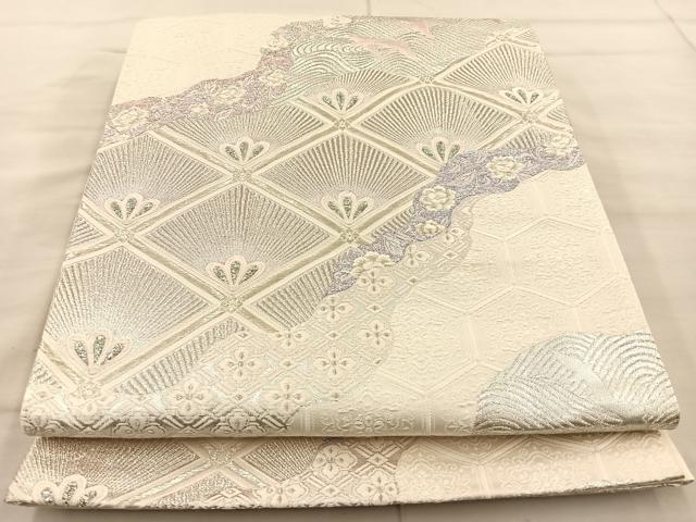 平和屋着物◎六通柄袋帯 唐織 道長花鳥文 銀糸 正絹 逸品 BAAT1855if