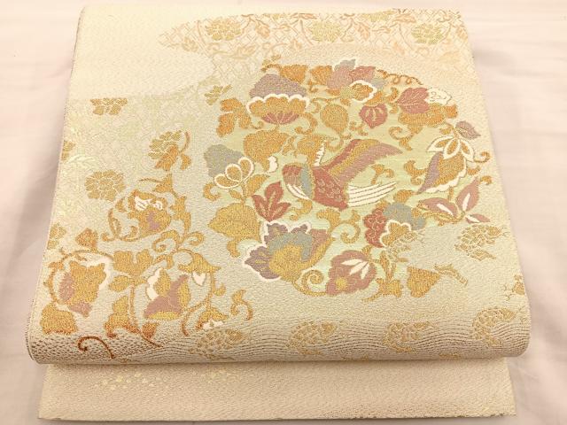 平和屋着物◎六通柄袋帯 花鳥文 金糸 正絹 逸品 BAAS5493bs