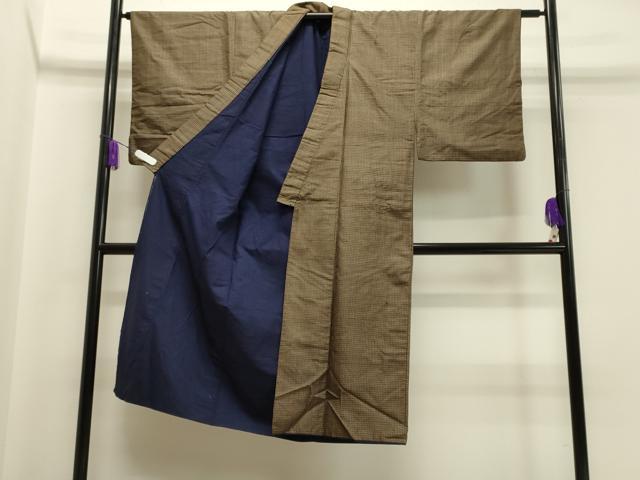 平和屋着物■男性　紬　格子柄　正絹　逸品　CABA0219oy