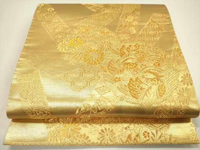 平和屋着物◎六通柄袋帯　鴛鴦雪輪花文　金糸　正絹　逸品　DAAY2382op