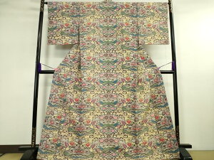 平和屋本店■希少 城間栄喜 琉球紅型 小紋 水辺に鶴と雲に花舟文様紅型 参考資料付き 逸品 未使用 DZAA2615kh5