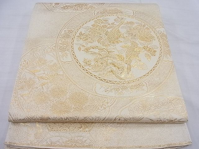 Rakuten - 平和屋着物◎六通柄袋帯　花鳥絵皿文　金糸　逸品　BAAF7694ea
