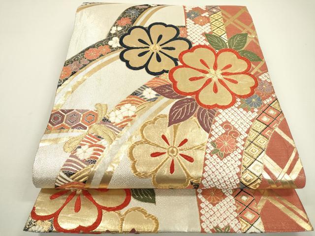 平和屋着物◎六通柄袋帯　唐織　籬花文　金銀糸　正絹　逸品　DAAW3628fe