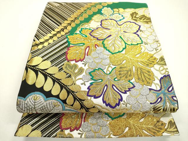 平和屋着物◎六通柄袋帯　葡萄蔦の葉文　金銀糸　正絹　逸品　DAAW3629fe(4)