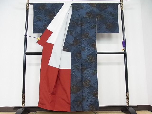 平和屋着物■上質な紬　切嵌吉祥花文　逸品　ob2537