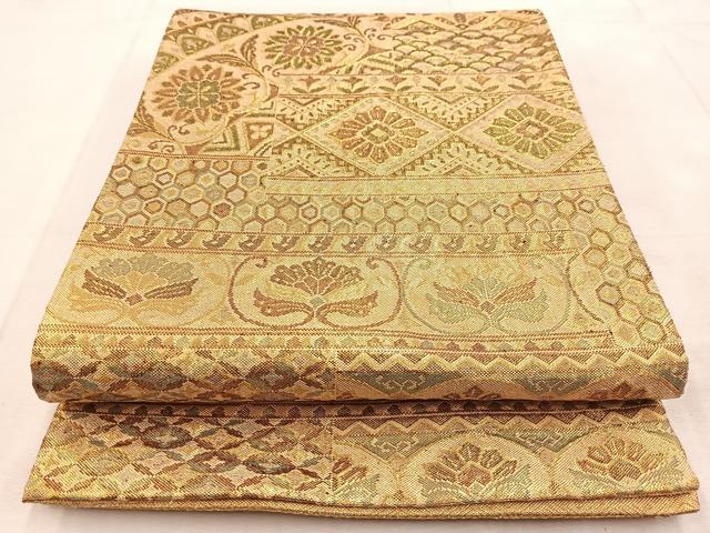 平和屋着物◎佐賀錦　六通柄袋帯　吉祥花文　金糸　正絹　逸品　BAAU9319yc