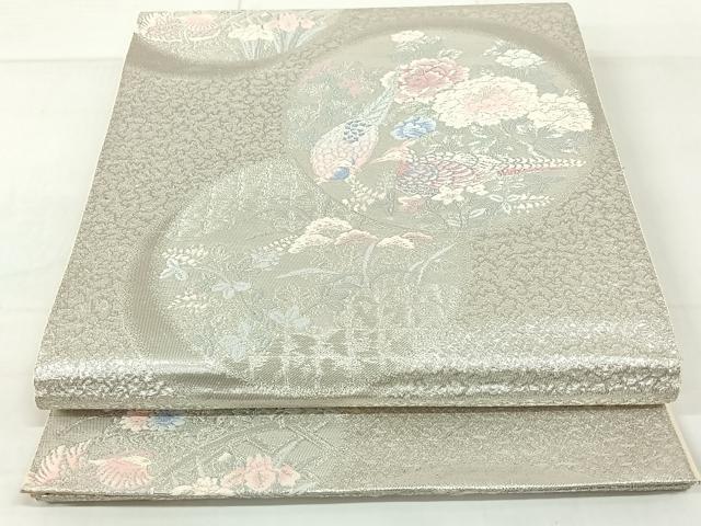 Other - 平和屋着物◎六通柄袋帯　唐織　花鳥丸文　銀糸　正絹　逸品　AAAN9866jh
