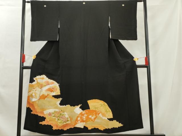 平和屋着物■豪華黒留袖 駒刺繍 地紙花鳥文 金彩 金銀糸 正絹 逸品 AAAX8079cs