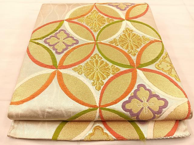 平和屋着物◎六通柄袋帯　唐織　七宝花文　金銀糸　正絹　逸品　BAAT1890if