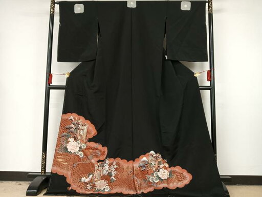 平和屋着物■豪華黒留袖 雲取り御所車花文 上代16万 金彩 仮絵羽 正絹 逸品 未使用 AAAU2222mf 平和屋着物■豪華黒留袖 雲取り御所車花文 上代16万 金彩 仮絵羽 正絹 逸品 未使用 AAAU2222mf