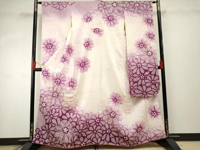 平和屋着物●豪華振袖　総絞り　駒刺繍　舞花文　暈し染め　正絹　逸品　AABF2995cs