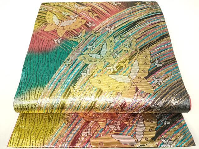 平和屋着物▼六通柄袋帯　舞蝶花文　金銀糸　正絹　逸品　DAAY9150az