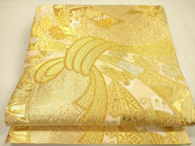 平和屋着物◎佐賀錦　六通柄袋帯　束ね熨斗花文　金銀糸　正絹　逸品　DABA6959op