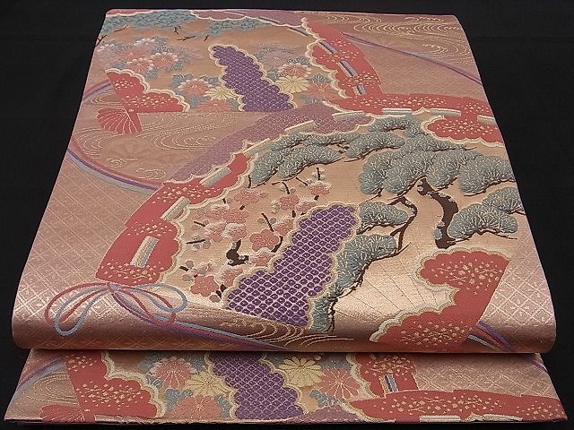 Rakuten - 平和屋着物■六通柄袋帯 檜扇吉祥花文 金糸 逸品 n-sa1704