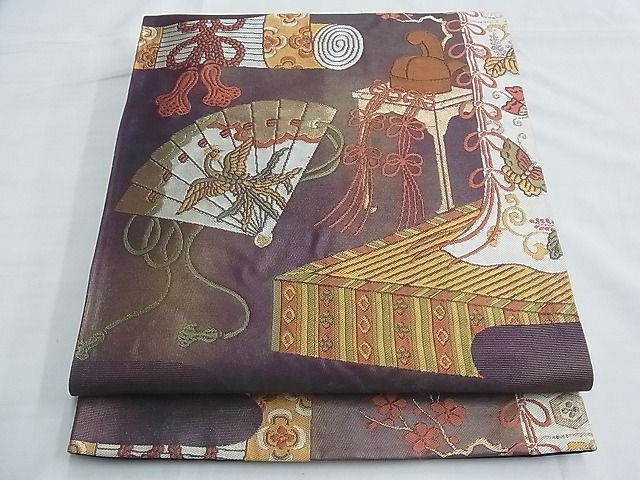 平和屋着物◎六通柄袋帯　檜扇簾文様　金糸　逸品　BAAF6910ow　