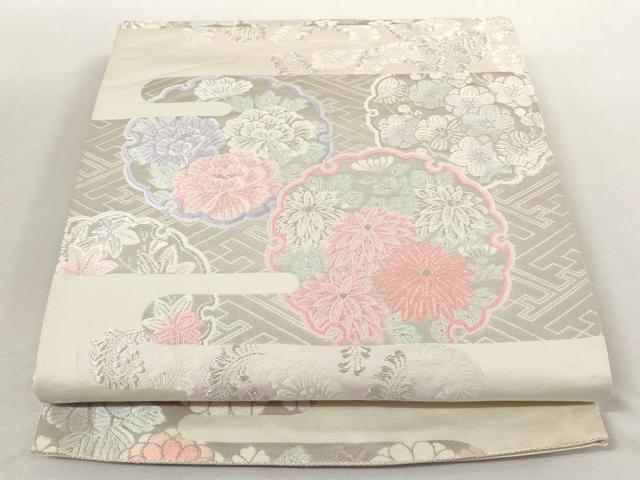 平和屋着物◎六通柄袋帯　唐織　雲取彩花苑　プラチナ箔　正絹　逸品　AAAM2151az