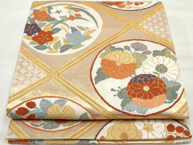 Rakuten - 平和屋着物◎六通柄袋帯　唐織　天井花丸文　金糸　正絹　逸品　DAAQ8682qa