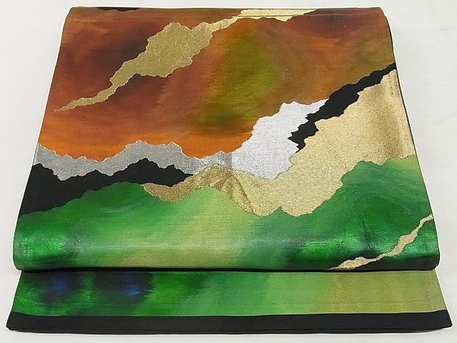 平和屋着物◎六通柄袋帯 霞文 黒地 金銀糸 正絹 逸品 AAAH6096Asx