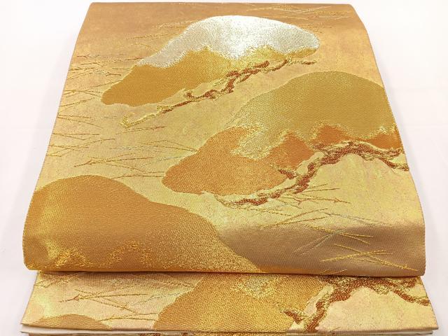 平和屋着物◎六通柄袋帯　松　金銀糸　引箔　正絹　逸品　BAAT2706ea