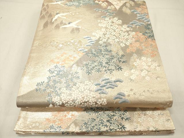 Other - 平和屋着物◎六通柄袋帯　唐織　飛鶴風景花松文　金銀糸　正絹　逸品　DAAZ5836ea