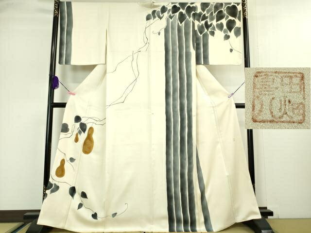 平和屋本店■極上　人間国宝　五代　田畑喜八　訪問着　瓢箪　蔦の葉　生成色地　金彩　逸品　DZAA5050kh5