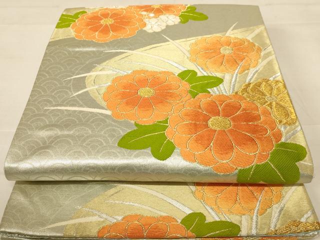 平和屋着物◎六通柄袋帯　唐織　流水花文　金銀糸　やまとオリジナル　正絹　逸品　AABC3078dt